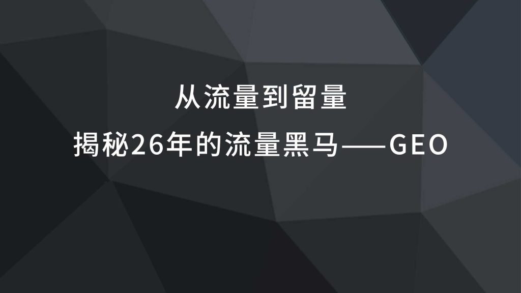 从流量到留量：揭秘26年的流量黑马——geo
